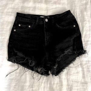 Zara Distressed Black Denim Shorts